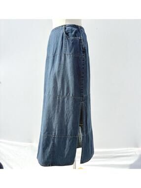 Vintage 90s Cotton Paneled Denim Patchwork Midi Skirt Small 4 Lizwear Jeans